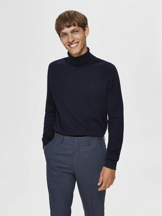 Selected Homme SLHBERG ROLL NECK B NOOS Blå