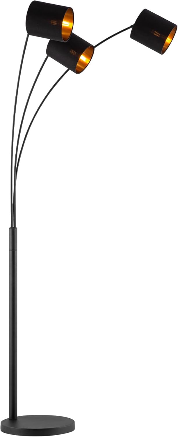 Home Sweet Home moderne Bogenlampe | Schwarz-goldene Stehlampe mit Schirm | Höhe 190 cm | Mit 3xE27 9W 2700K LED-Glühbirne | Industrielle Wohnzimmer-Stehlampe
