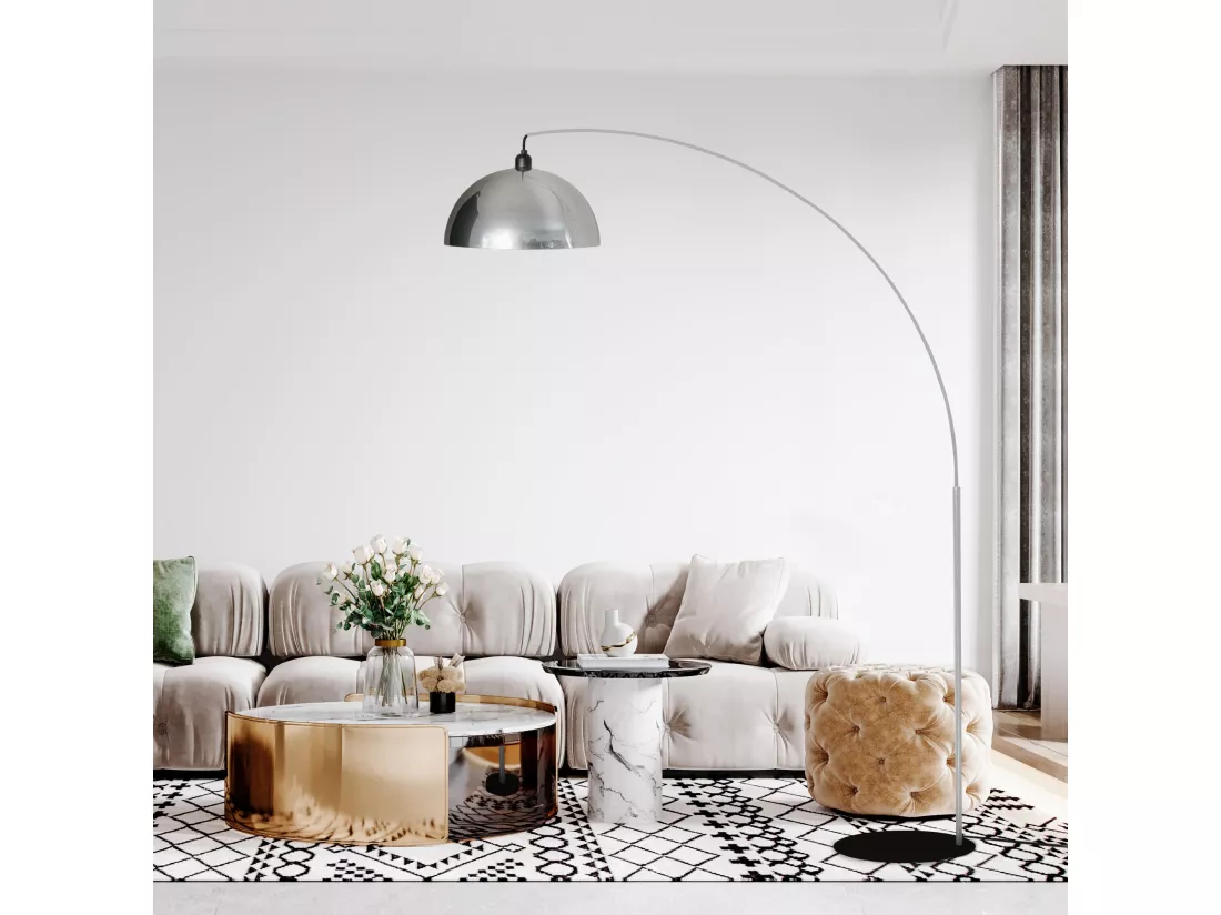 Lampadaire curve métal aluminium 190 cm.