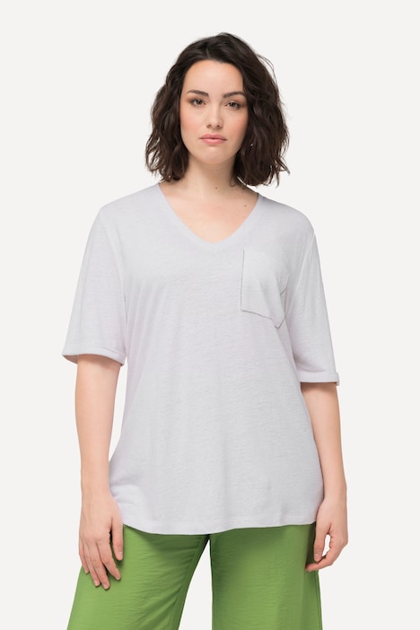 T-Shirt, Struktur, Brusttasche, V-Ausschnitt, Halbarm