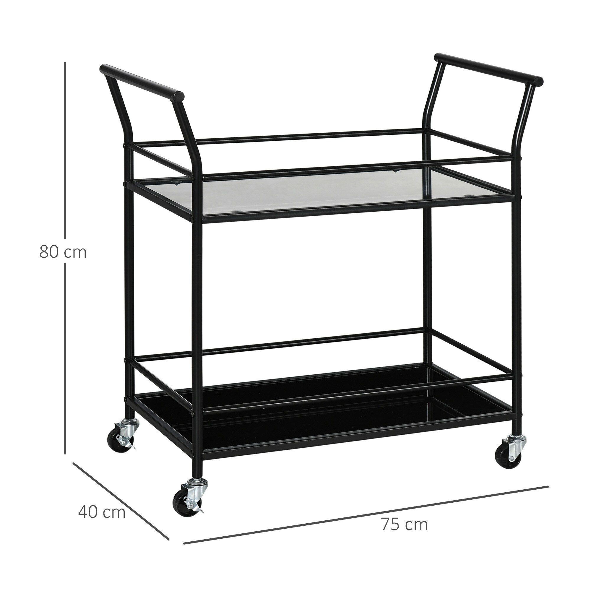 HOMCOM Küchenwagen mit Ablagen aus gehärtetem Glas schwarz 75L x 40B x 80H cm