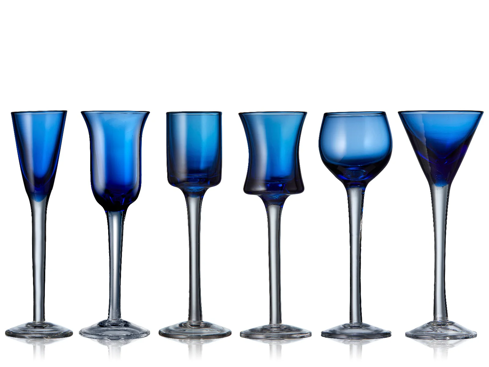 Lyngby Glas  Snapseglas på fod, blå - 6 stk.