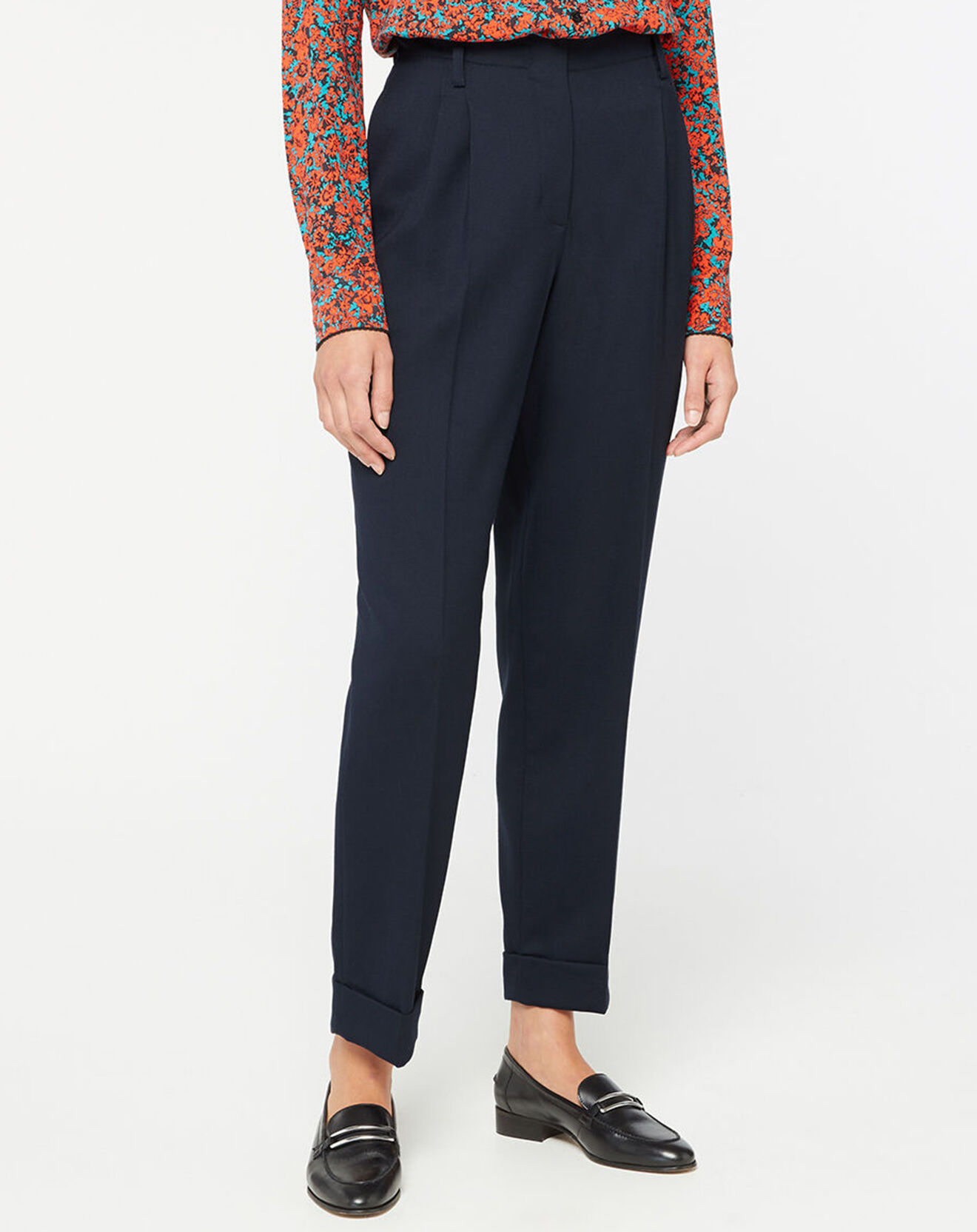 Tommy Hilfiger Pantalon Regular à pinces en Flanelle bleu marine