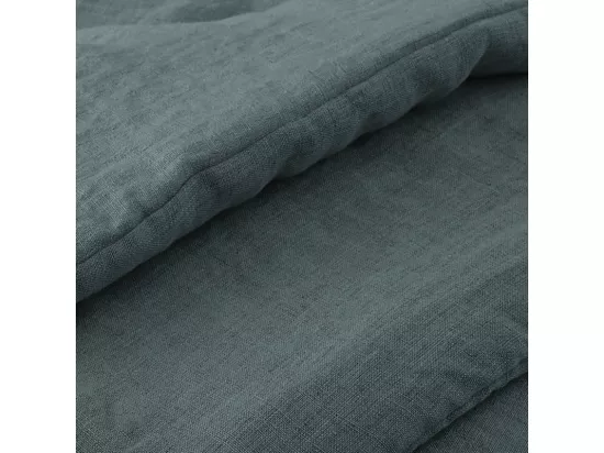Édredon 90 x 200 cm lin lavé bleu avec 4 nouettes en jute - LUISA