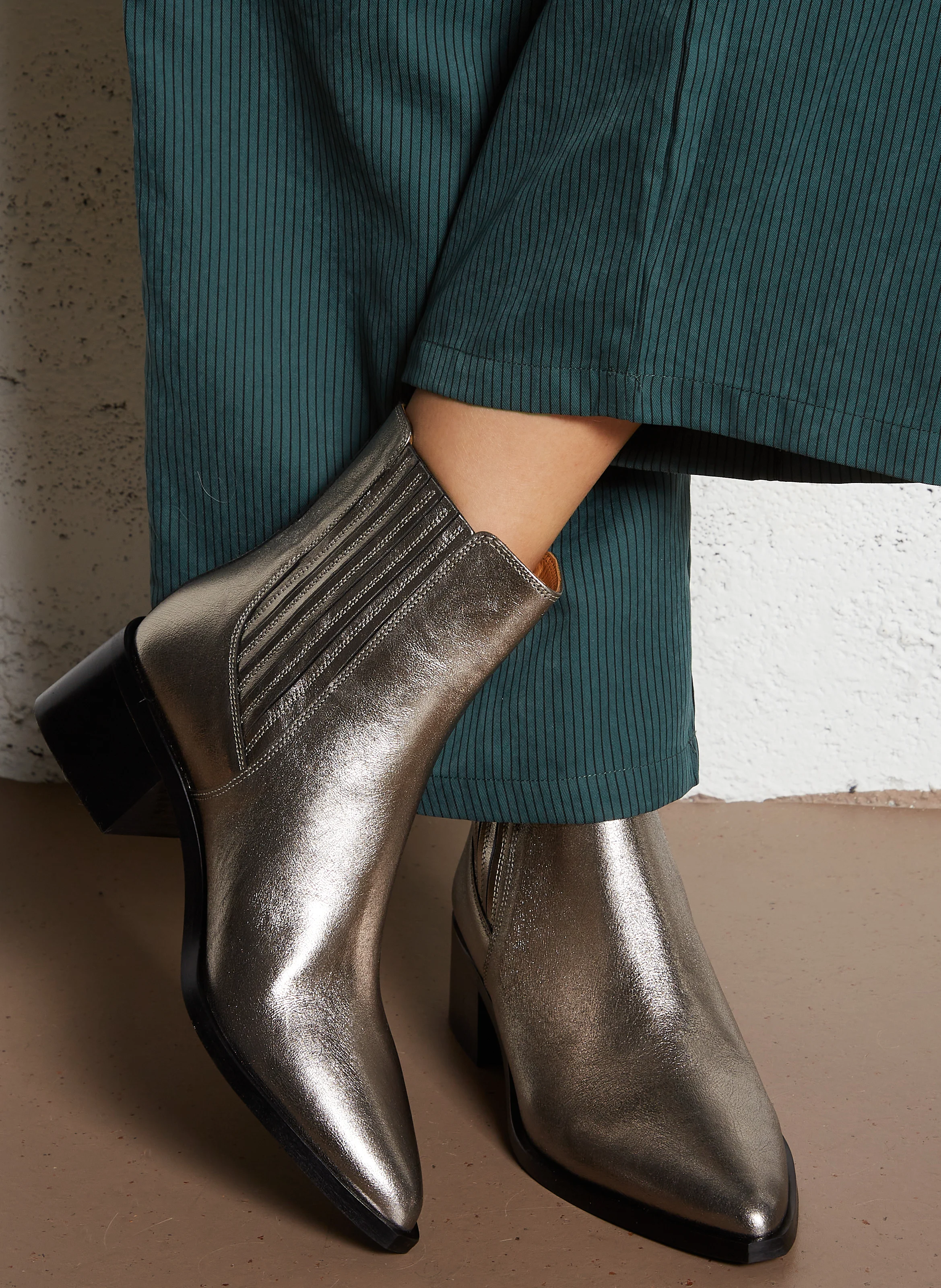BEYONCE - Bottines en cuir métallisé | Argent