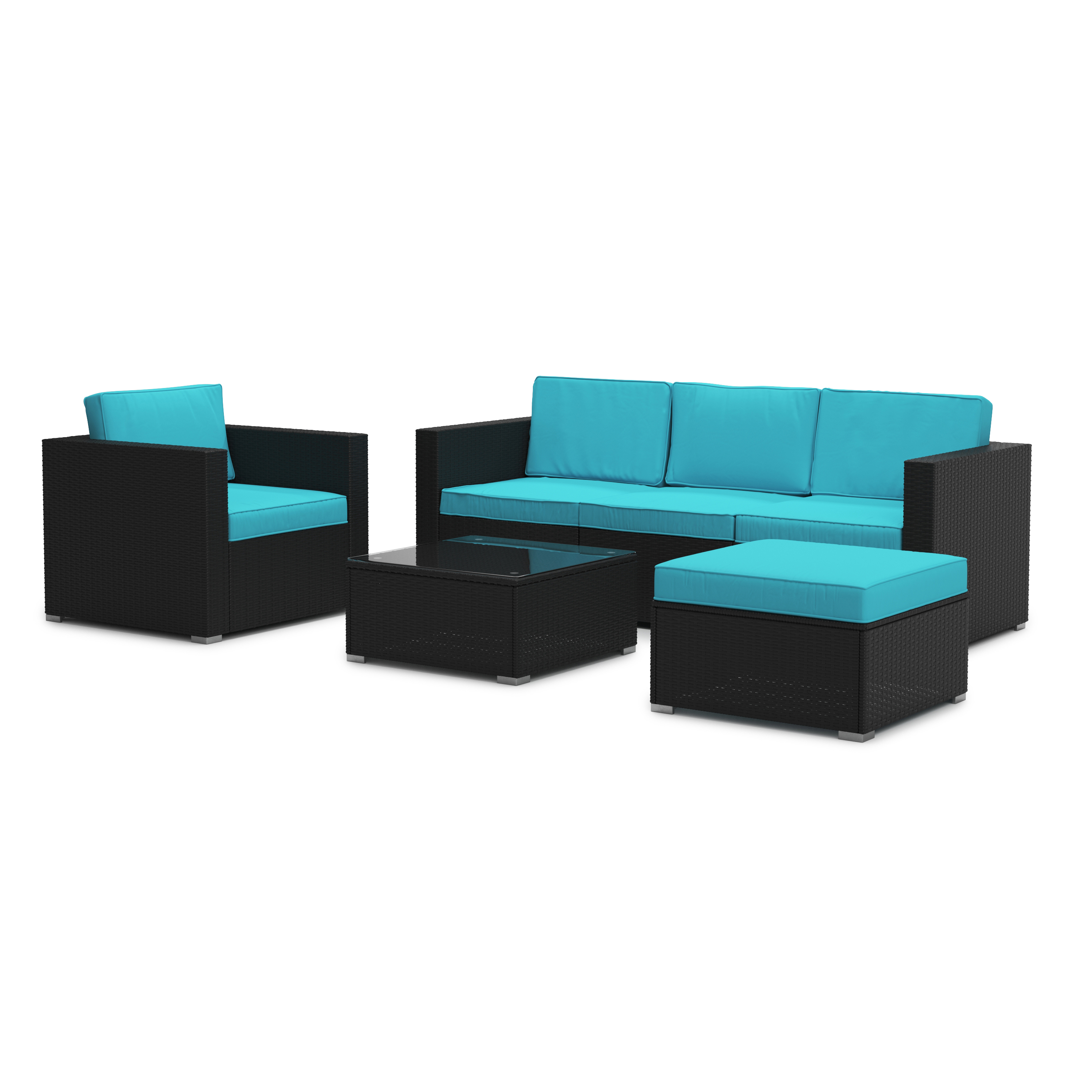 Rattanlounge KAPSTADT schwarz/türkis
