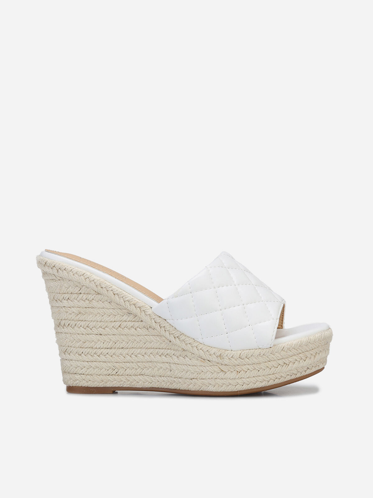 Mules compensées effet matelassé- Blanc