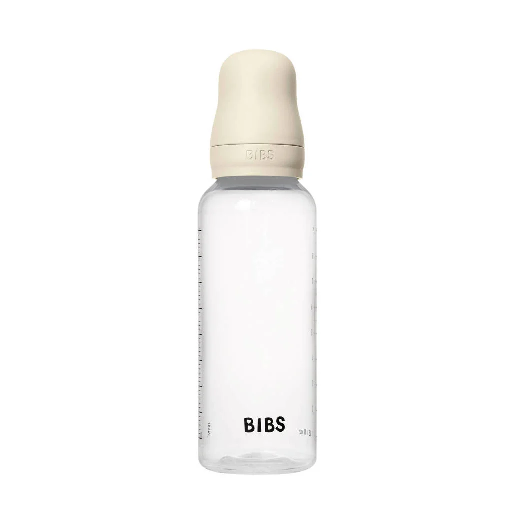 BIBS Babyfles 270 ml - Ivory - met siliconen speen en opvouwbare trechtertje