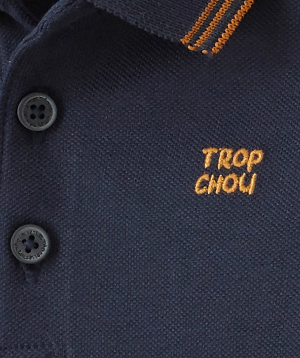 POLO BLEU MARINE EN COTON PIQUÉ AVEC MESSAGE BÉBÉ GARÇON