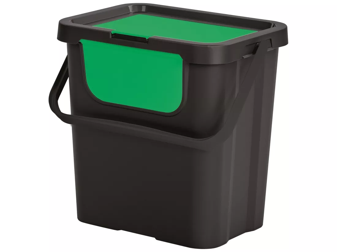 Poubelle 24L avec poignée noire/verte 38,2x27,7x37