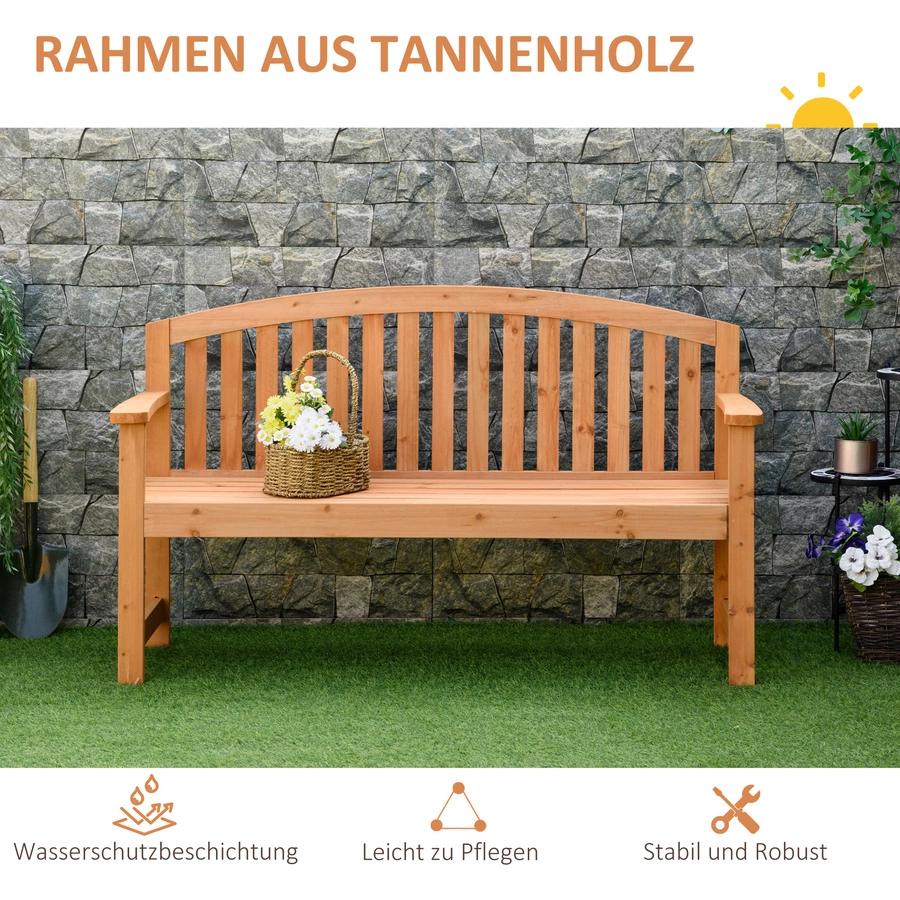 Outsunny Gartenbank mit Rücken- & Armlehnen natur