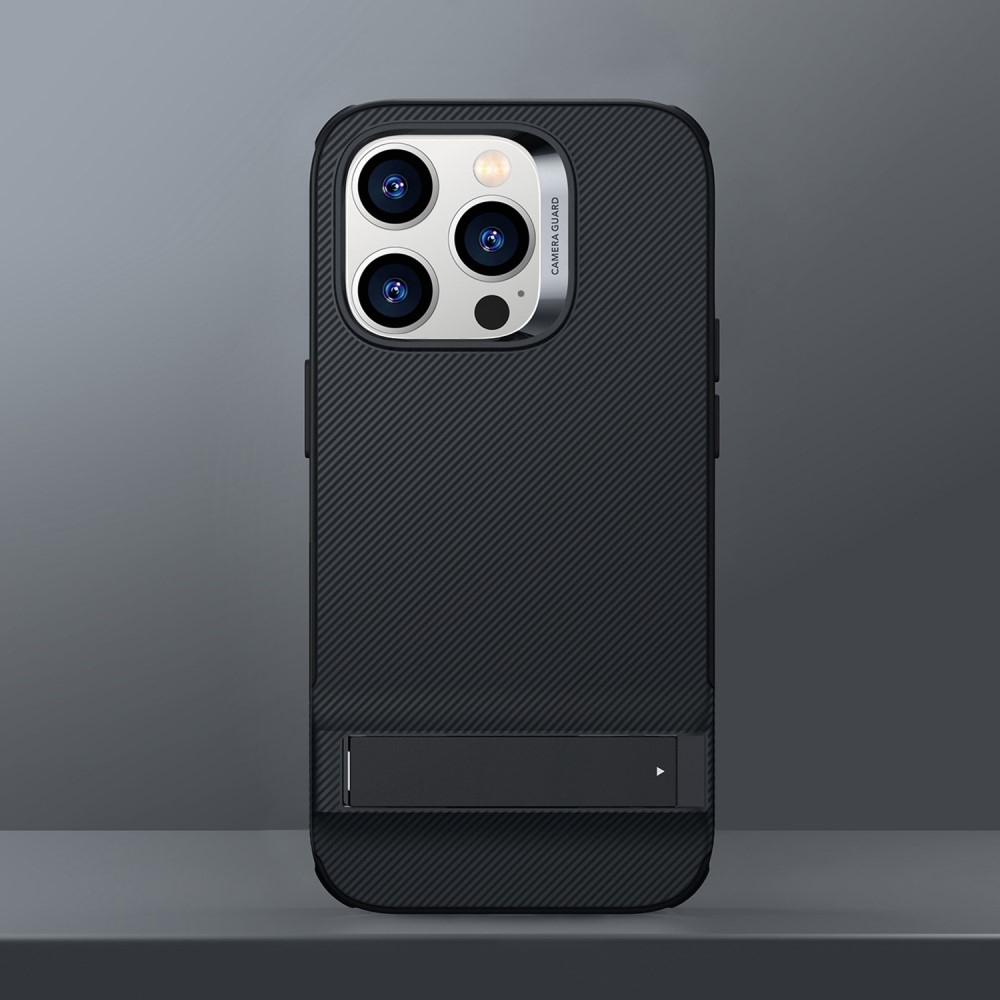 iPhone 14 Pro Max Air Shield Boost Serie Hybrid Hülle TPU Bumper Acryl Rückseite Air Cushion Fallschutz   Kickstand - Schwarz