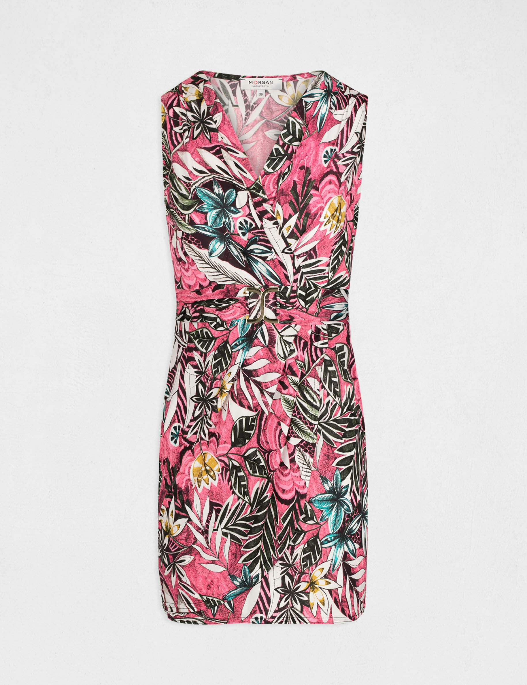 Robe ajustée imprimé végétal fuchsia femme - fuchsia