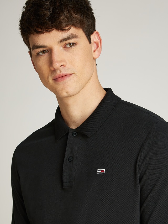 Tommy Jeans Plus Langarm-Poloshirt »TJM SLIM PLACKET POLO LS EXT«, in Grossen Grössen, Logostickerei