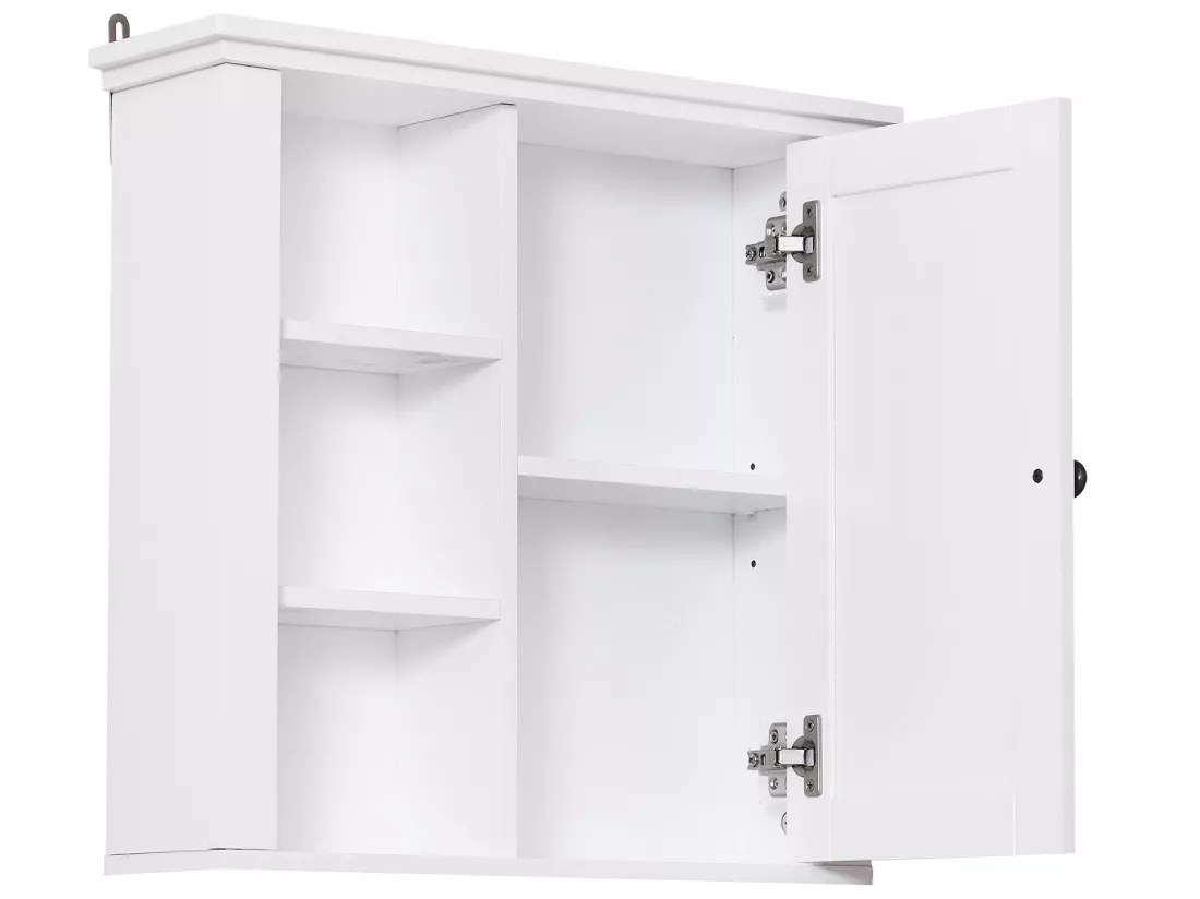 Armoire haute murale de salle de bain ou WC placard 1 porte 3 niches dim. 53L x 14,5l x 50,5H cm MDF panneaux particules blanc