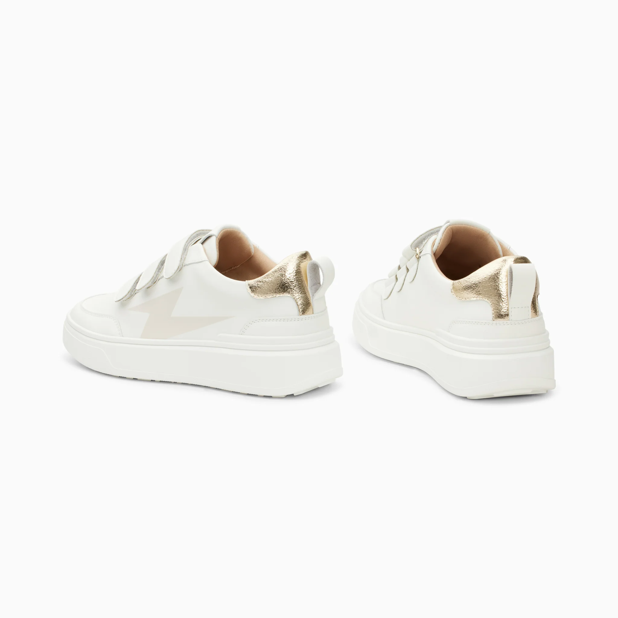 Sneakers-Baskets éclair Lison blanc et or à scratchs
