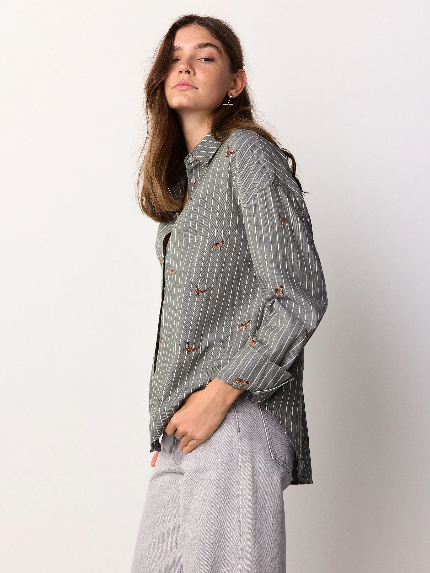 Groen/wit gestreept - Conversational Embroidered Long Sleeve Shirt