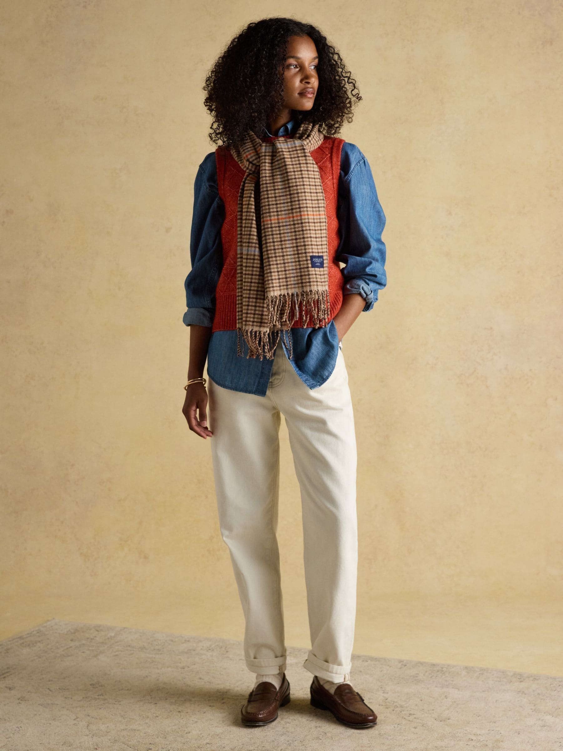 Bruin geruit - Joules Langtree Large Scarf