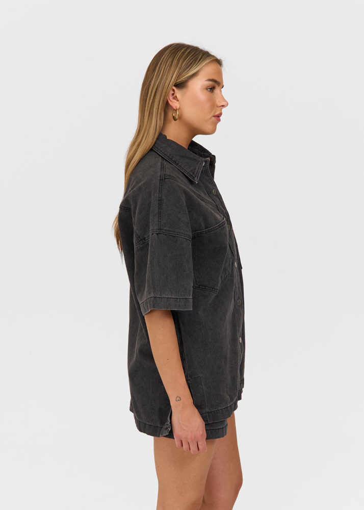Signature denim blouse iron zwart