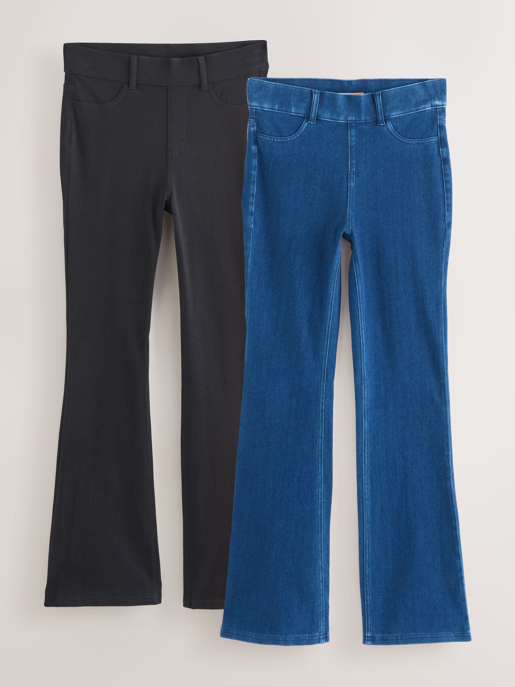Blauw/Zwart - Set van 2 lange jersey denim bootcut leggings