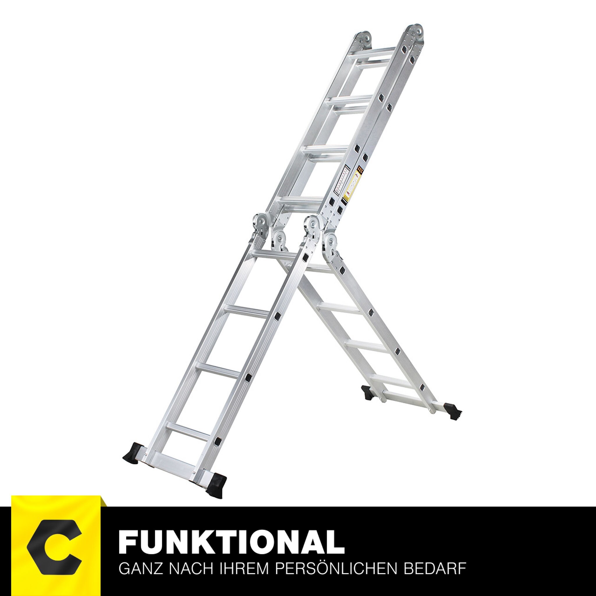 Craftfull Mehrzweckleiter CF-104A, 6in1, Gelenkleiter aus Aluminium, 3,5 -5,8 m, Anti-Rutsch-Profil (4.7 Meter 4x4 Sprossen)