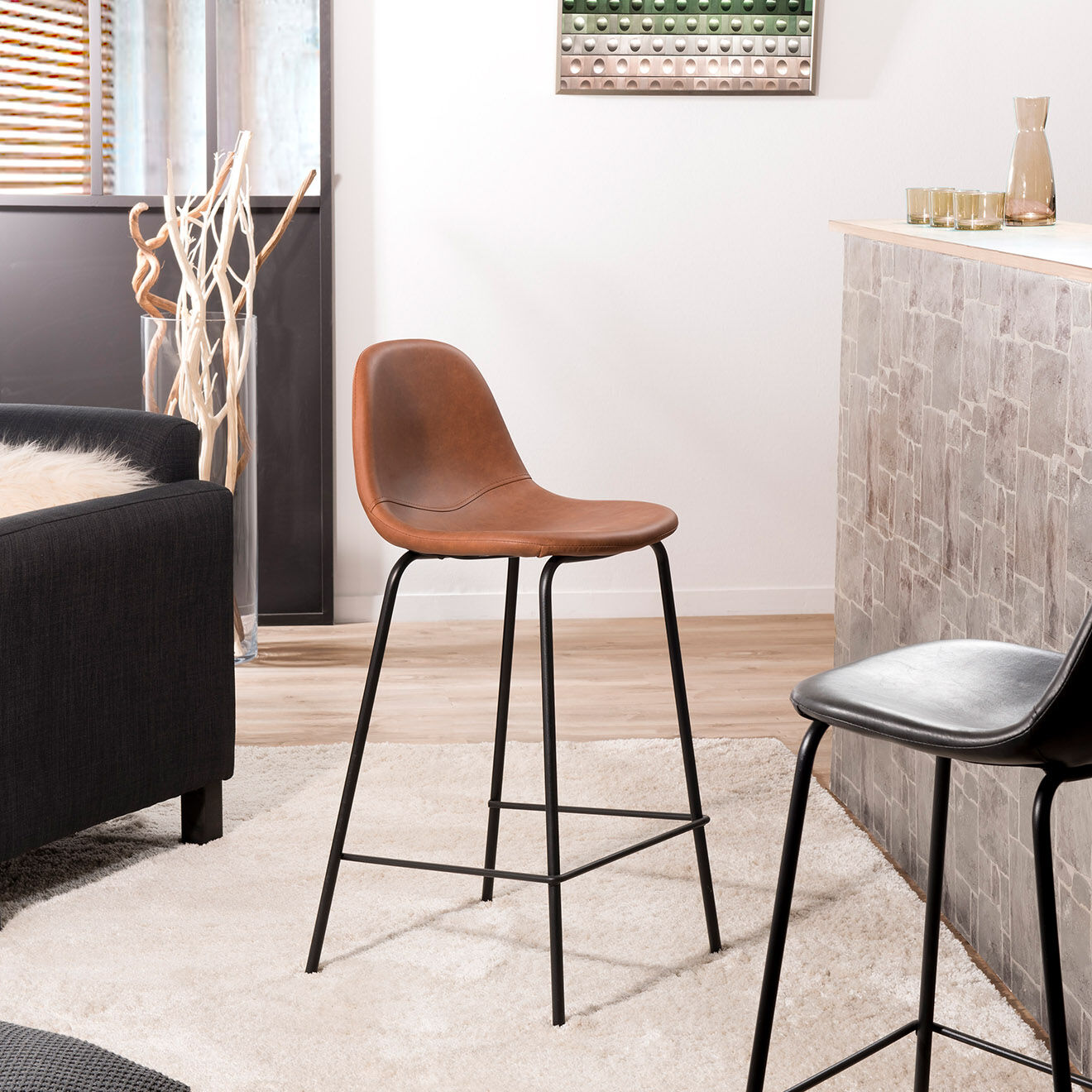 Macabane 2 Chaises de bar John marron - 41x45x87 cm
