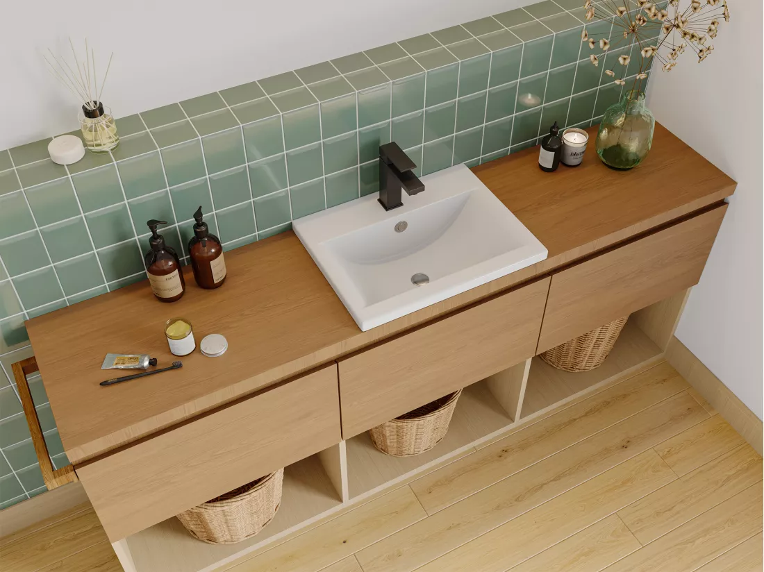 Vasque de salle de bain semi-encastrée rectangle en céramique - L51,5 cm - Blanc - YASMAC II
