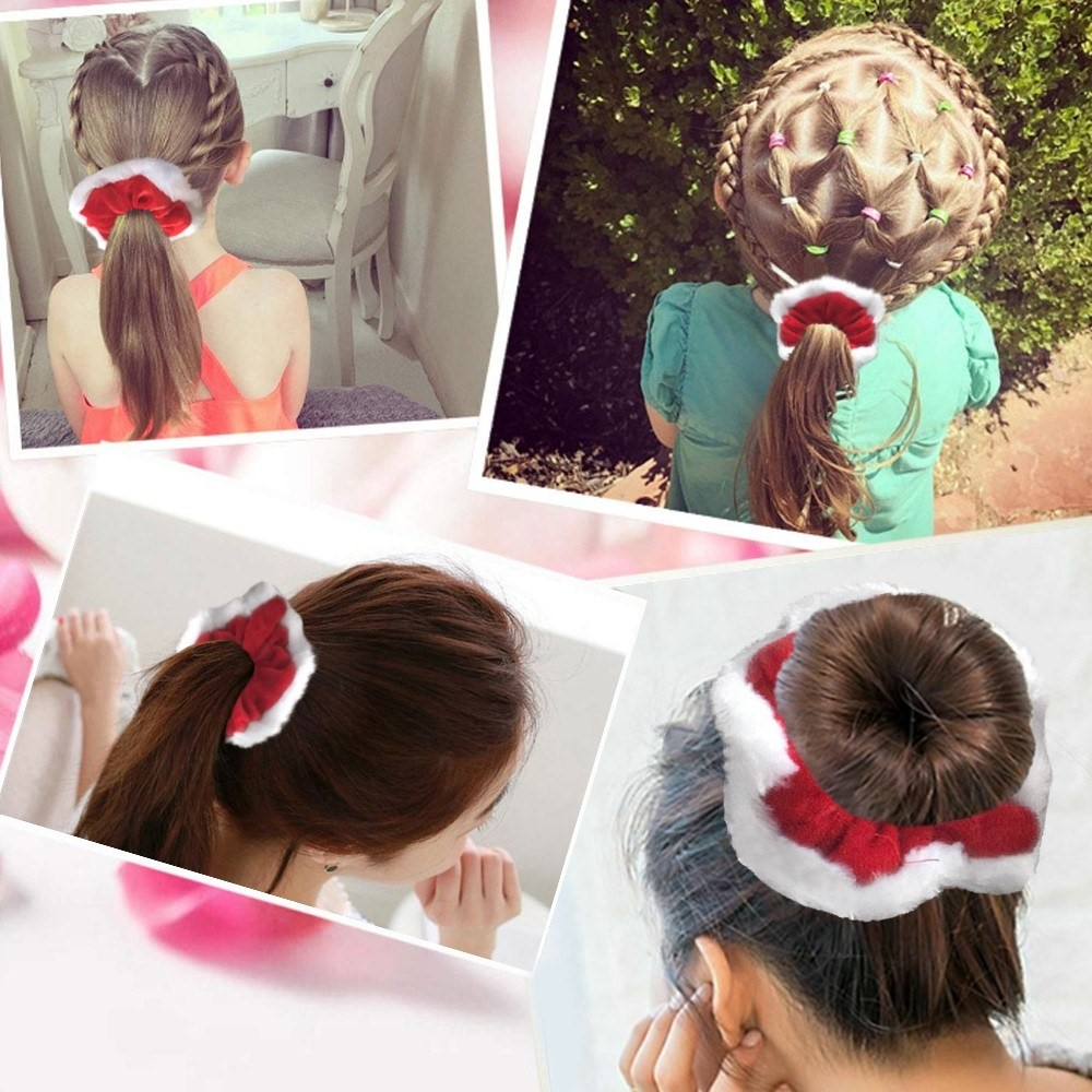(Ø4cm) Velvet Scrunchie Elastisches Haargummi Weihnachts Haarschmuck Haarband - Rot / Weiss