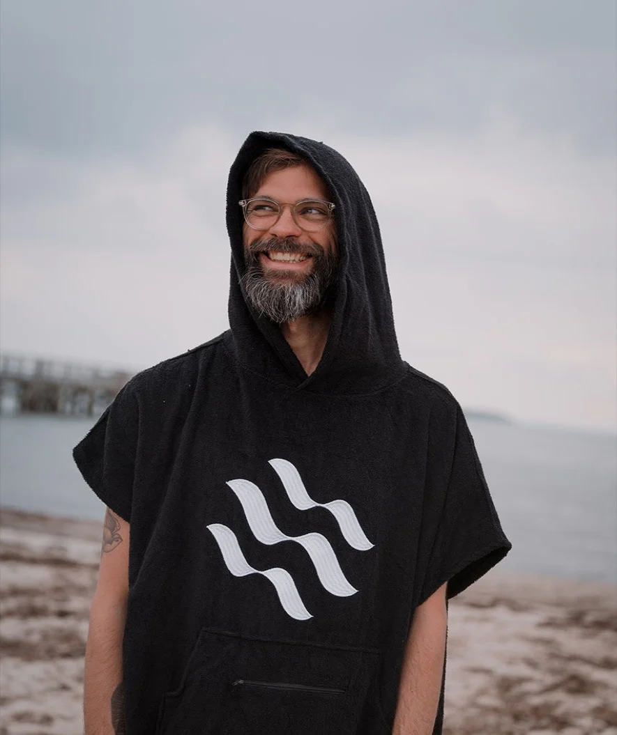 Watery badeponcho til voksne - Bomuld - Sort