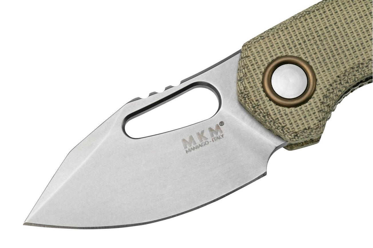MKM Isonzo FX03M-3GC Clippoint M390, Green Canvas Micarta zakmes, Jesper Voxnaes design