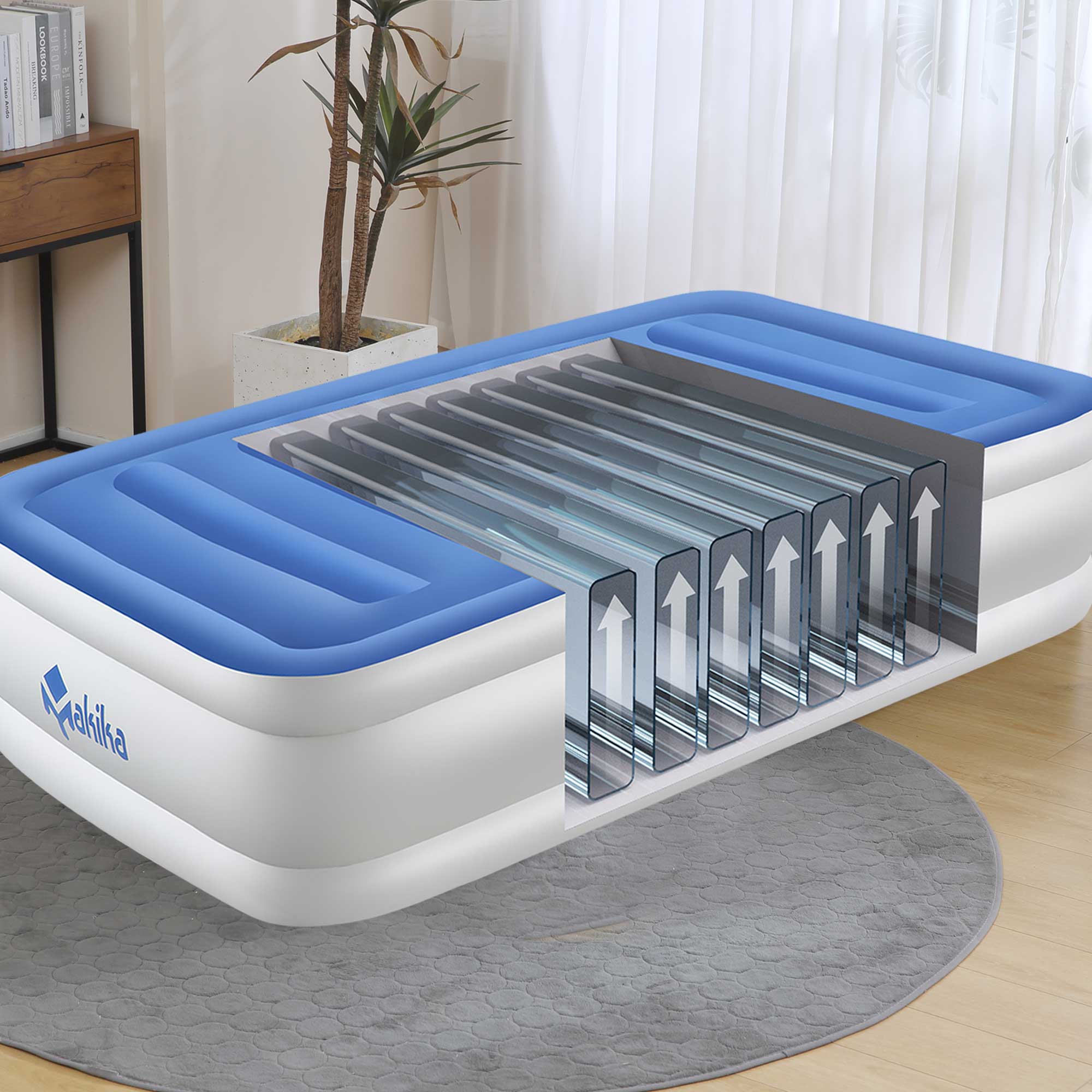 Makika Luftmatratze / Luftbett Selbstaufblasend Doppelbett - Blau / Weiß