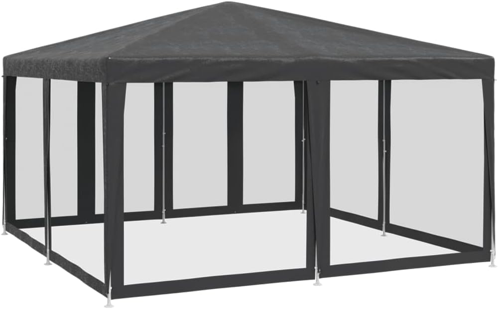 vidaXL Partyzelt, Pavillon mit 8 Mesh-Seitenteilen, Gartenpavillon für Party Hochzeit, Festzelt Gartenzelt Eisengestell Wasserfest UV-beständig, Anthrazit 4x4m HDPE