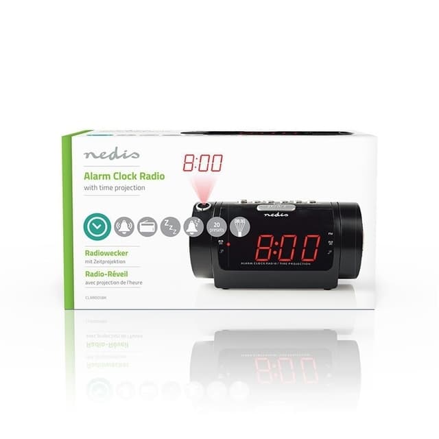 Nedis Digital vækkeur Radio | LED Display | Tidsprojektion | AM / FM | Snooze funktion | Sleep timer | Antal alarmer: 2 | Sort