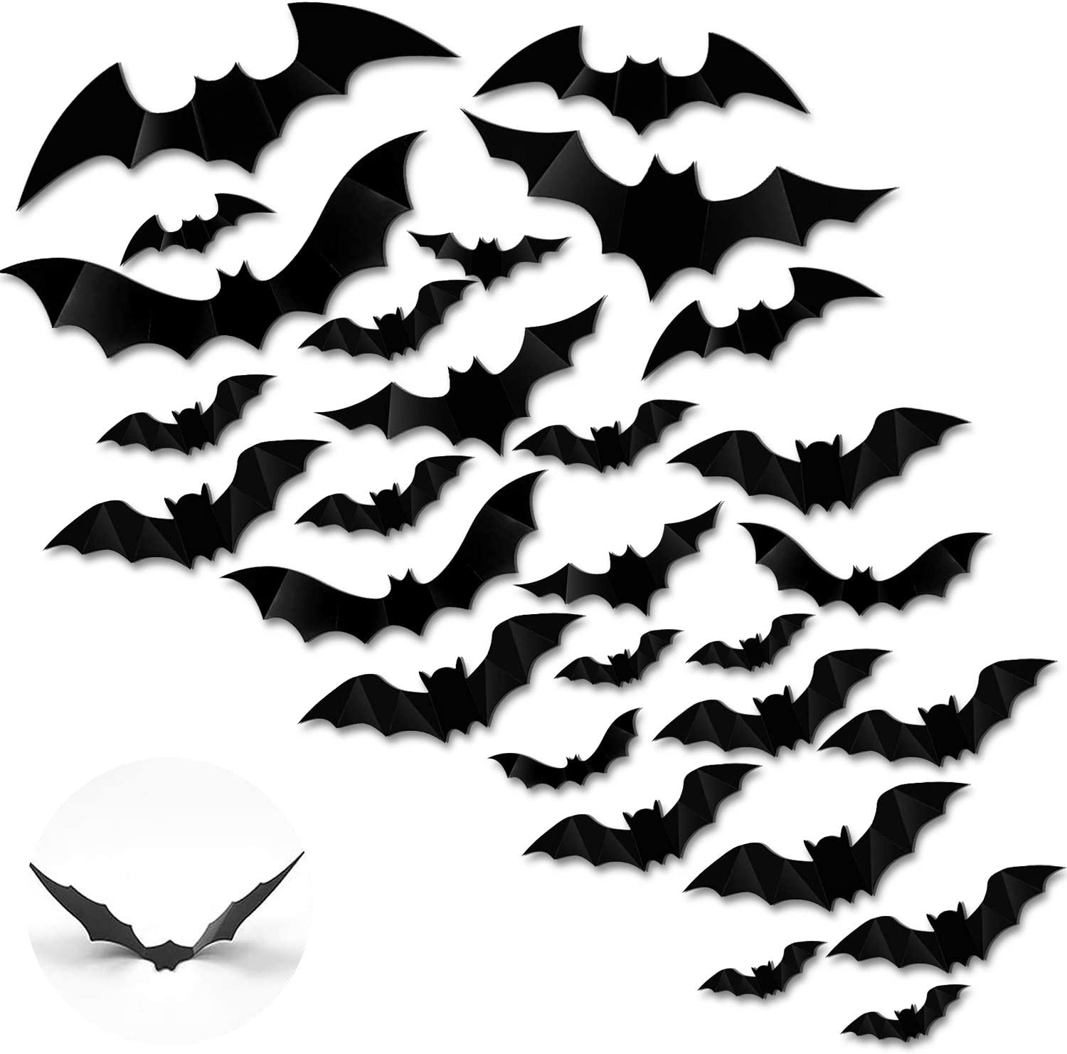 (60er Set) Halloween Party Deko Fenster Aufkleber Fledermäuse Wand Sticker mit Klebesticker - Schwarz