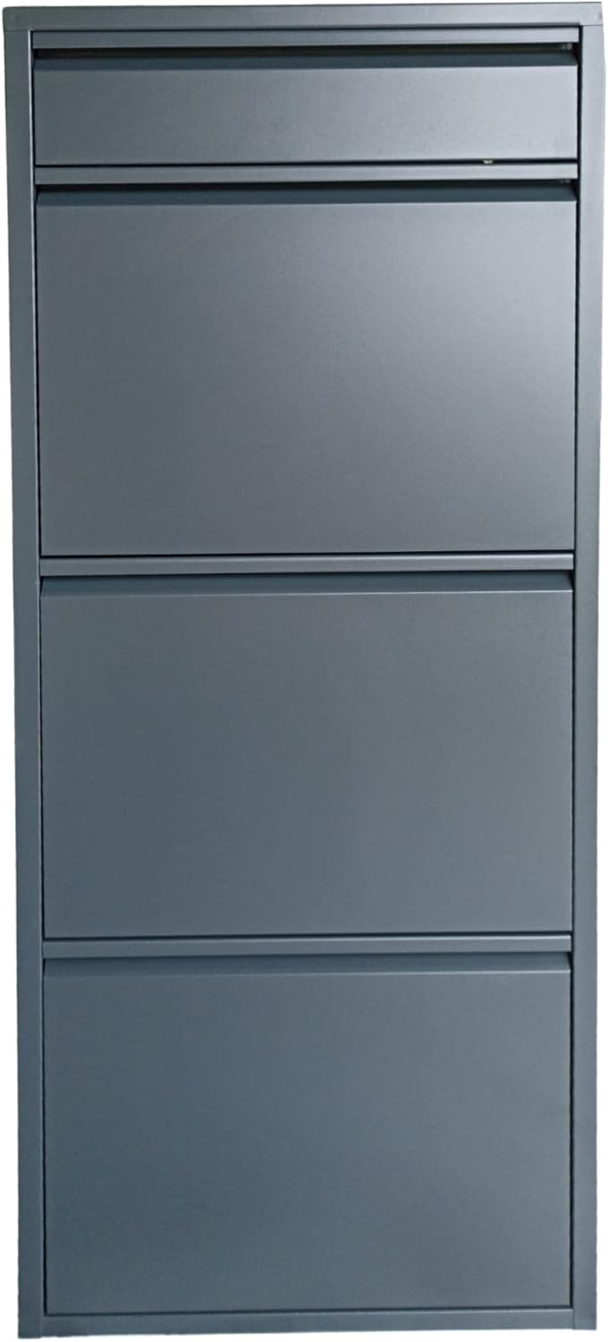 Schuhschrank Schmal Schuhregal Metall Schuhkipper mit Magnet Klappen Schuhablage Montiert und Wandmontage (Anthrazit, 3 Plus Klappen)