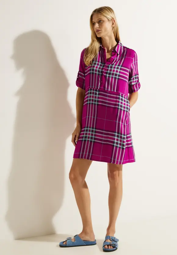Karo Hemdblusenkleid - cool pink