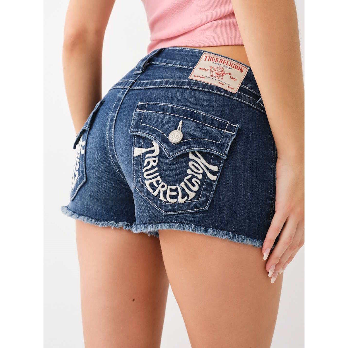 True Religion TR Joey Embroidered Low Rise Shorts Womens