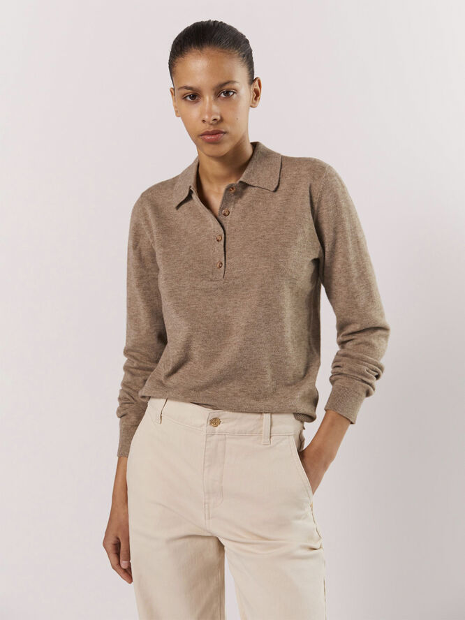 Object OBJTHESS L/S POLO SHIRT NOOS Fossil/melange