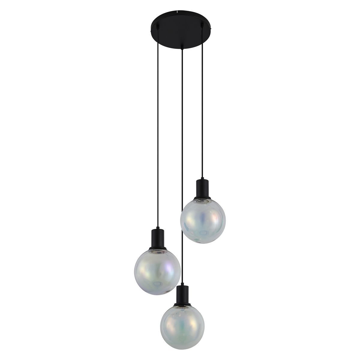 Design hanglamp zwart met regenboog glas rond 3-lichts - Mallon