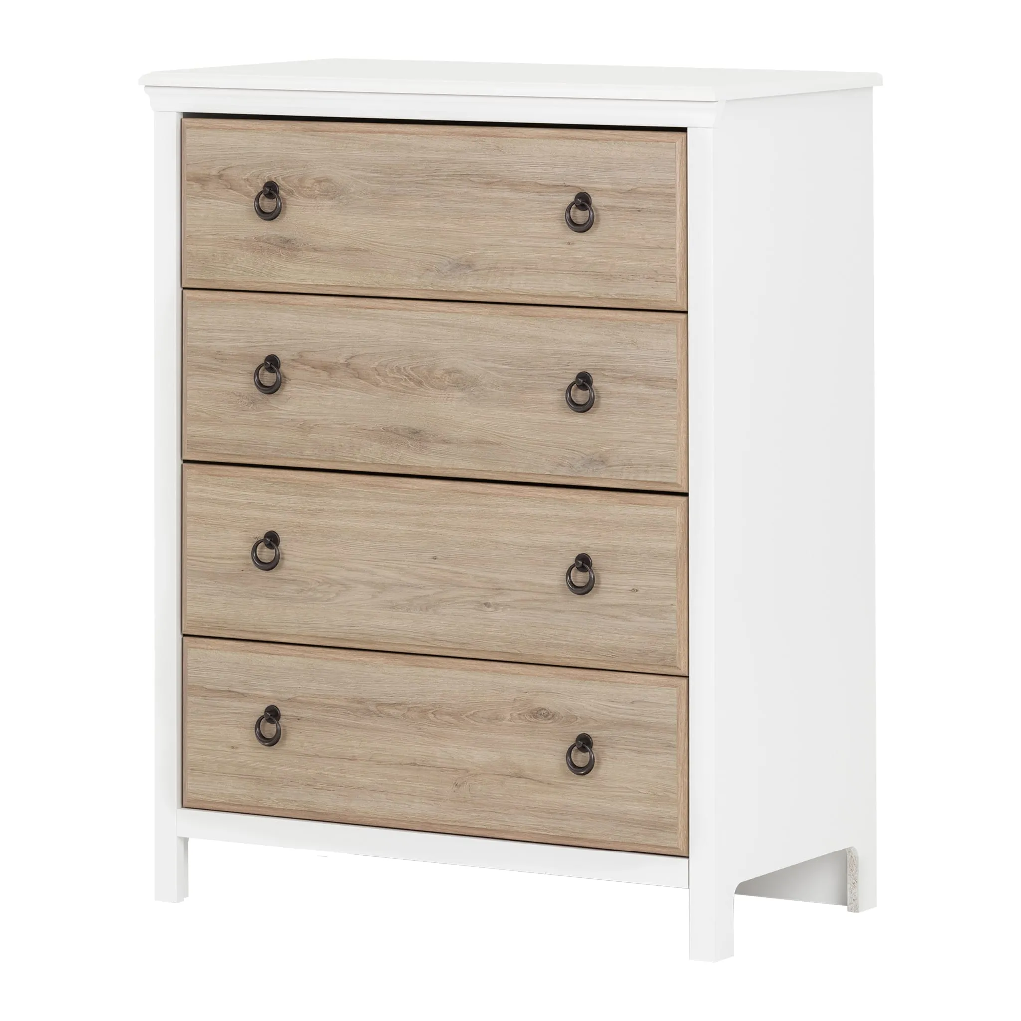 South Shore Commode 4 Tiroirs - Catimini Blanc et Chêne rustique