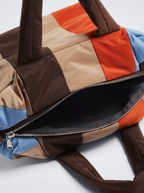 Bolsa Shopper com Blocos de Cores Acolchoadas - Multicolorida
