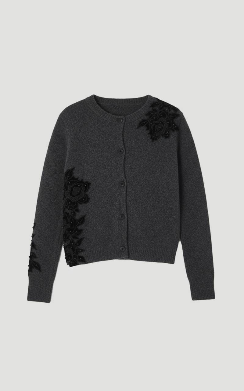 KarenMillen Cardigan Tricoté Douillet Orné de Dentelle