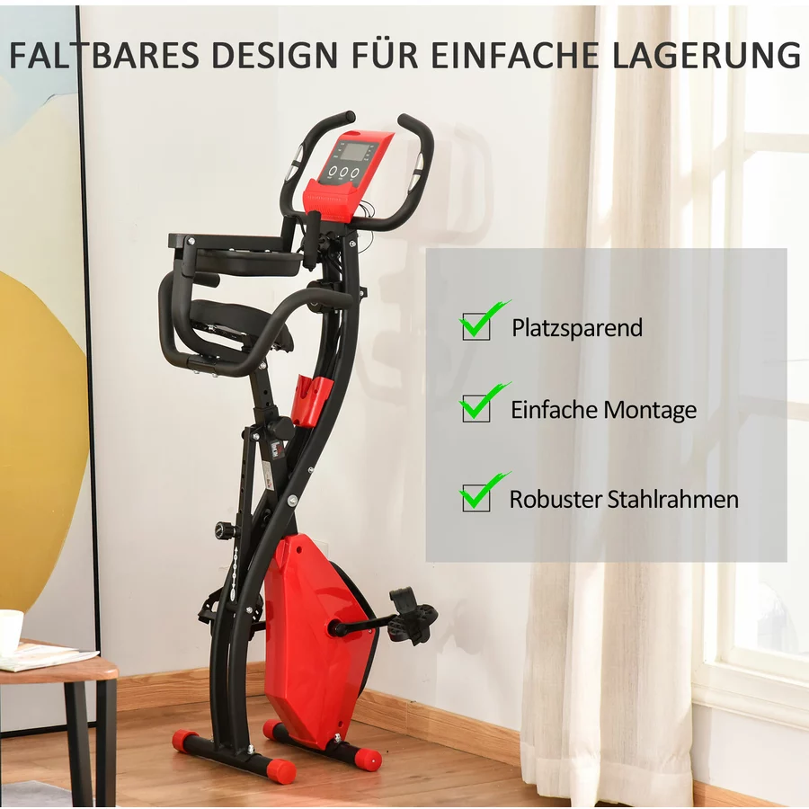 HOMCOM Fahrradtrainer mit LCD Display rot, schwarz