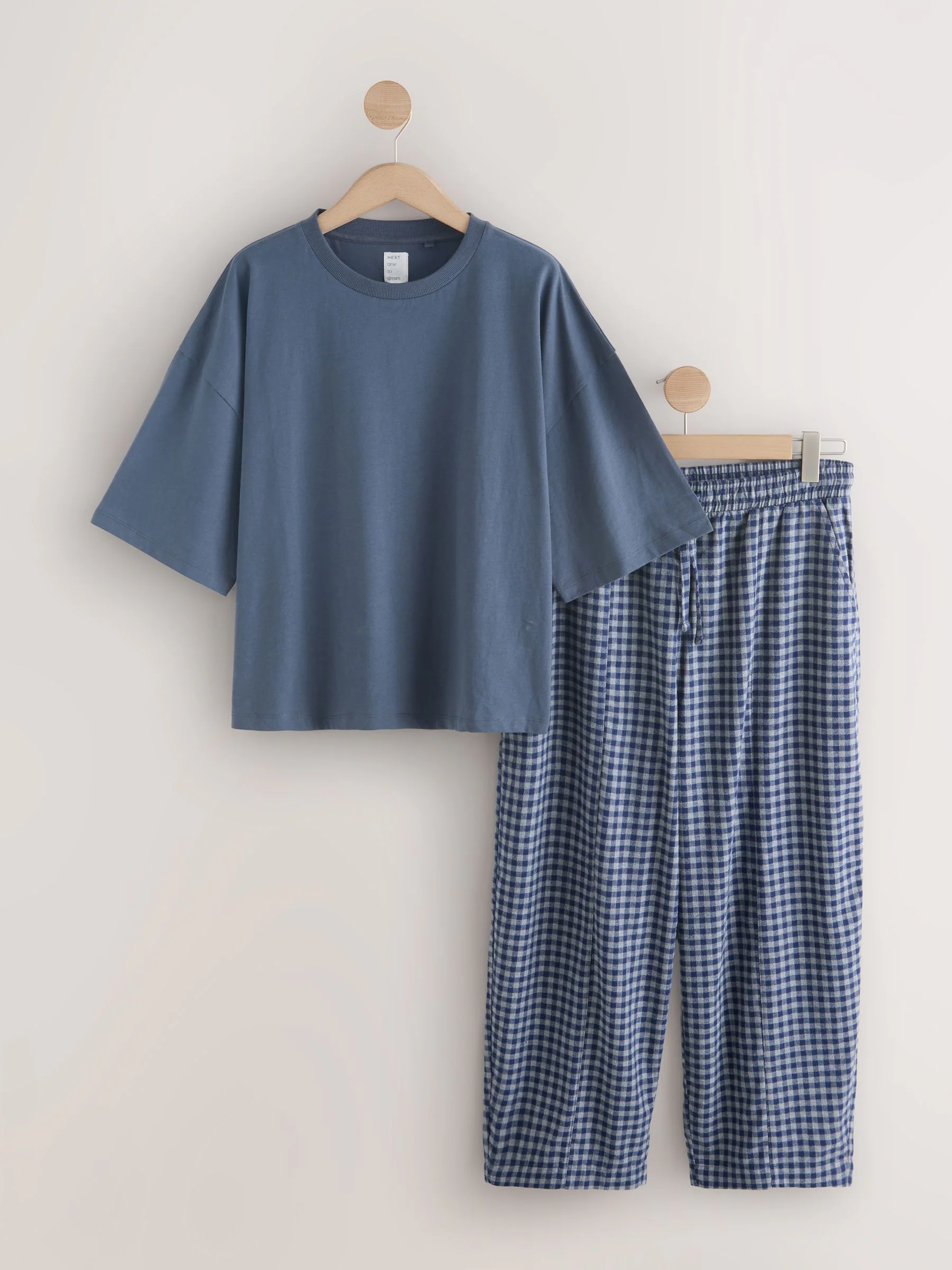 Marineblauw Gingham - 100% Cotton Barrel Leg Pyjamas