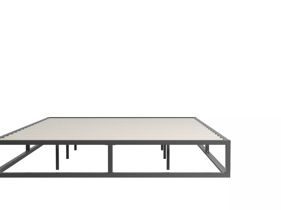 Lit 140x190 cm, cadre en acier, lattes en bois