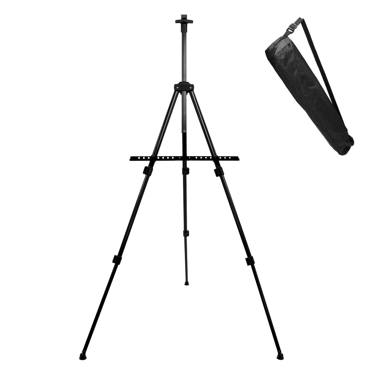 ECD Germany Metalen opvouwbare ezel met plank en houder voor verf en penselen, verstelbare hoogte 50-156 cm, lichtgewicht en stevig, studio-ezel met draagtas, veld-ezel, tafel-ezel voor canvas