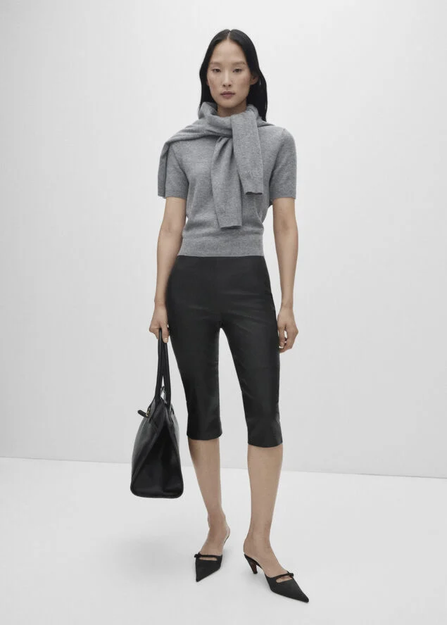 MANGO 100% wool jumper short sleeve Medium grey