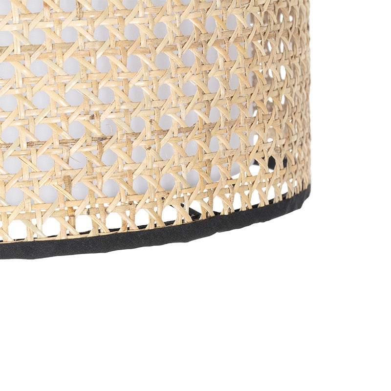 QAZQA - Country House I Vintage landelijke vloerlamp zwart met rotan kap - Kata I Woonkamer I Slaapkamer - Langwerpig - LED-compatibel E27