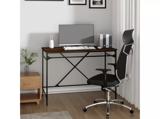 Bureau chêne marron 100x50x75 cm bois d'ingénierie et fer