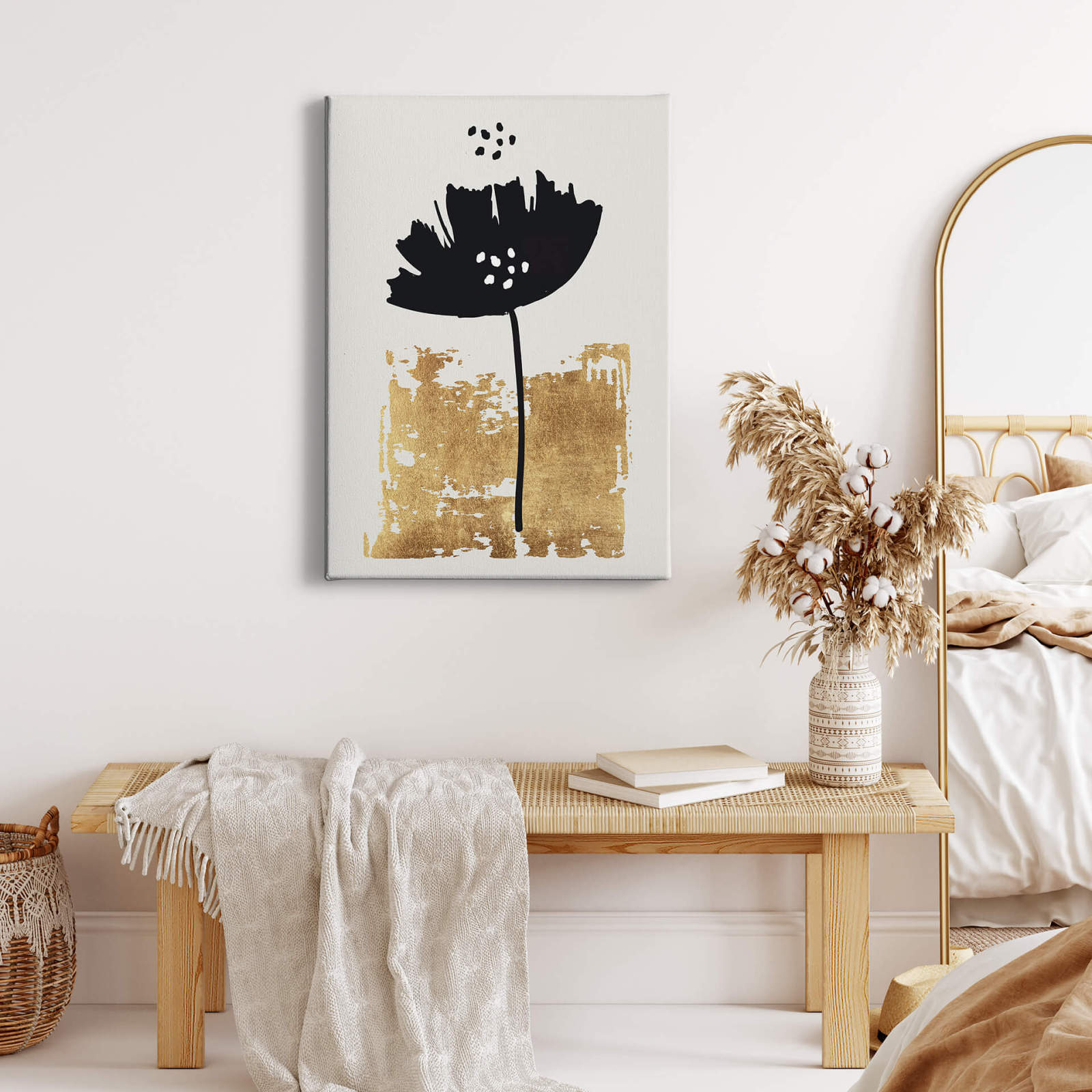 Leinwandbild SCHWARZE BLUME - schwarz-gold - 50x70 cm